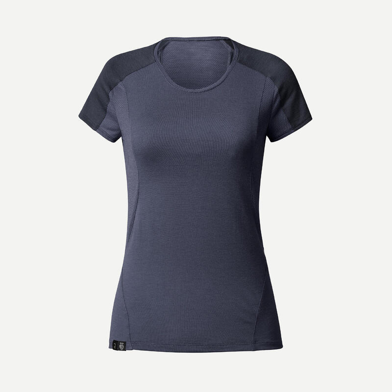 T-shirt de lã merino de Trekking Cinzento - MT500 - Mulher