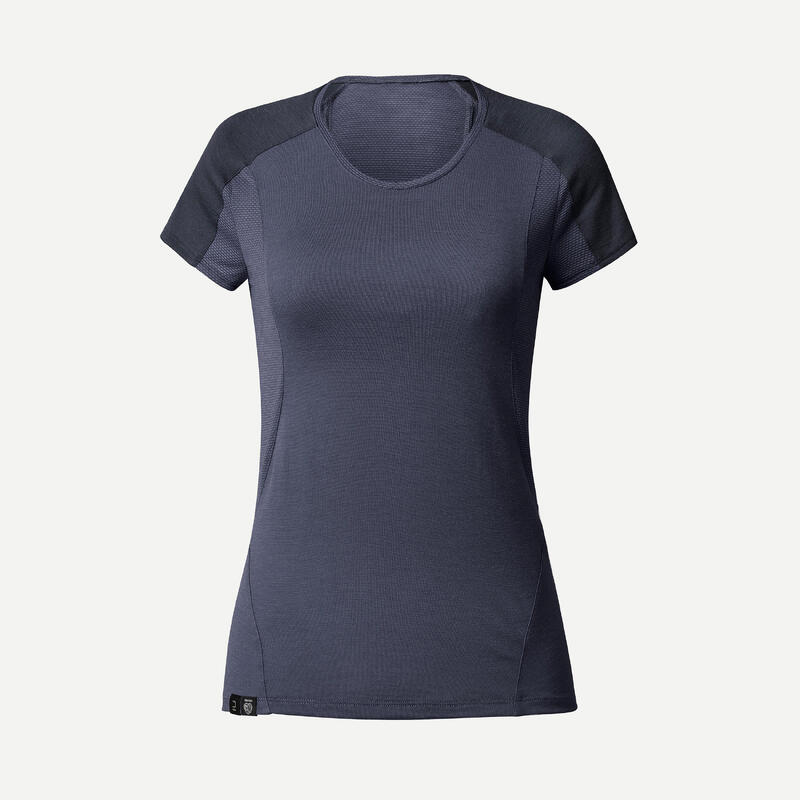 T-shirt lana merinos trekking donna MT500 WOOL grigia