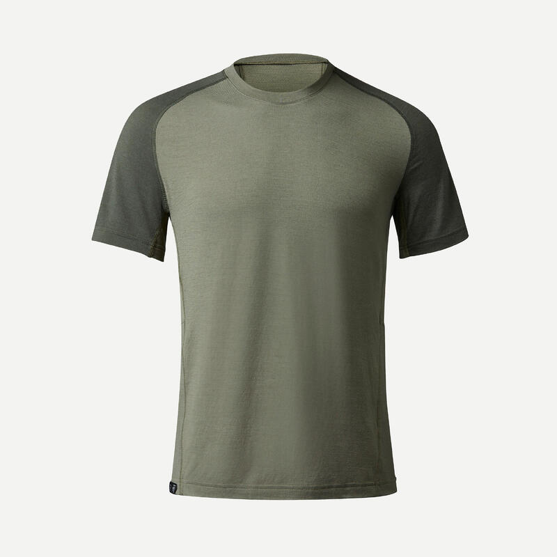 T-shirt lana merinos trekking uomo MT500 WOOL verde oliva