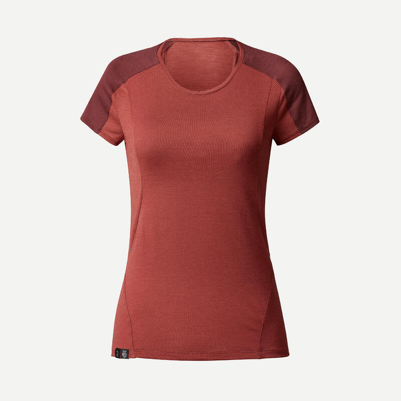 Camiseta de montaña y trekking manga corta lana merino Mujer MT500