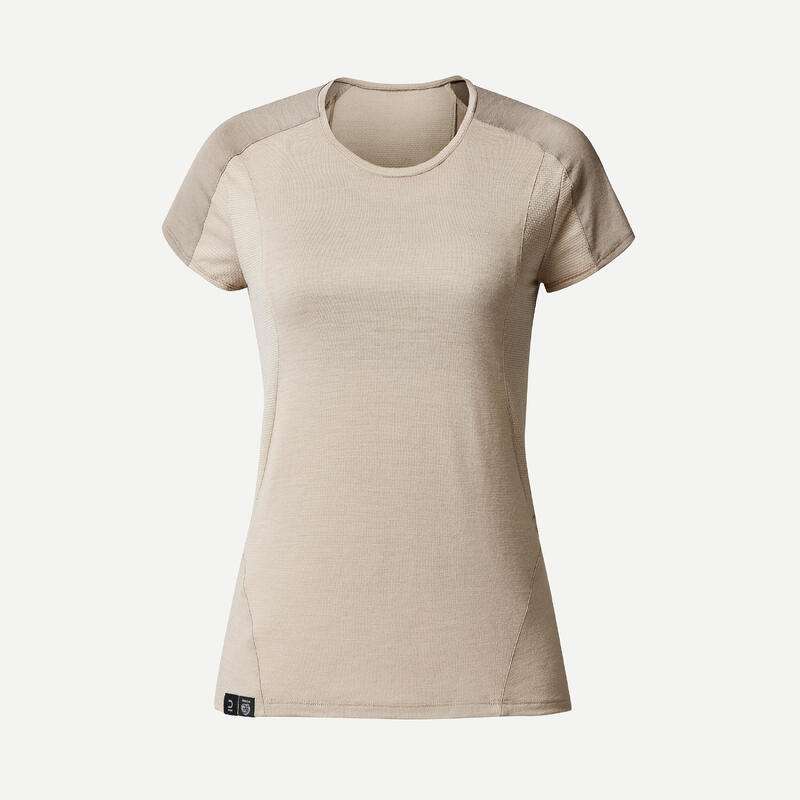 Camiseta de montaña y trekking manga corta lana merino Mujer  MT500