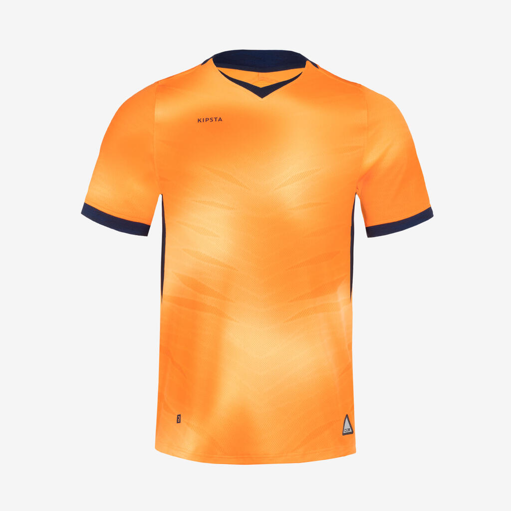 POLERA DE FÚTBOL CLR ADULTO MANGA CORTA NARANJA Y AZUL MARINO