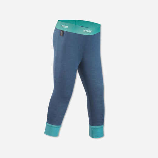 Baby skiing base layer trousers, leggings merino wool MERIWARM Turquoise