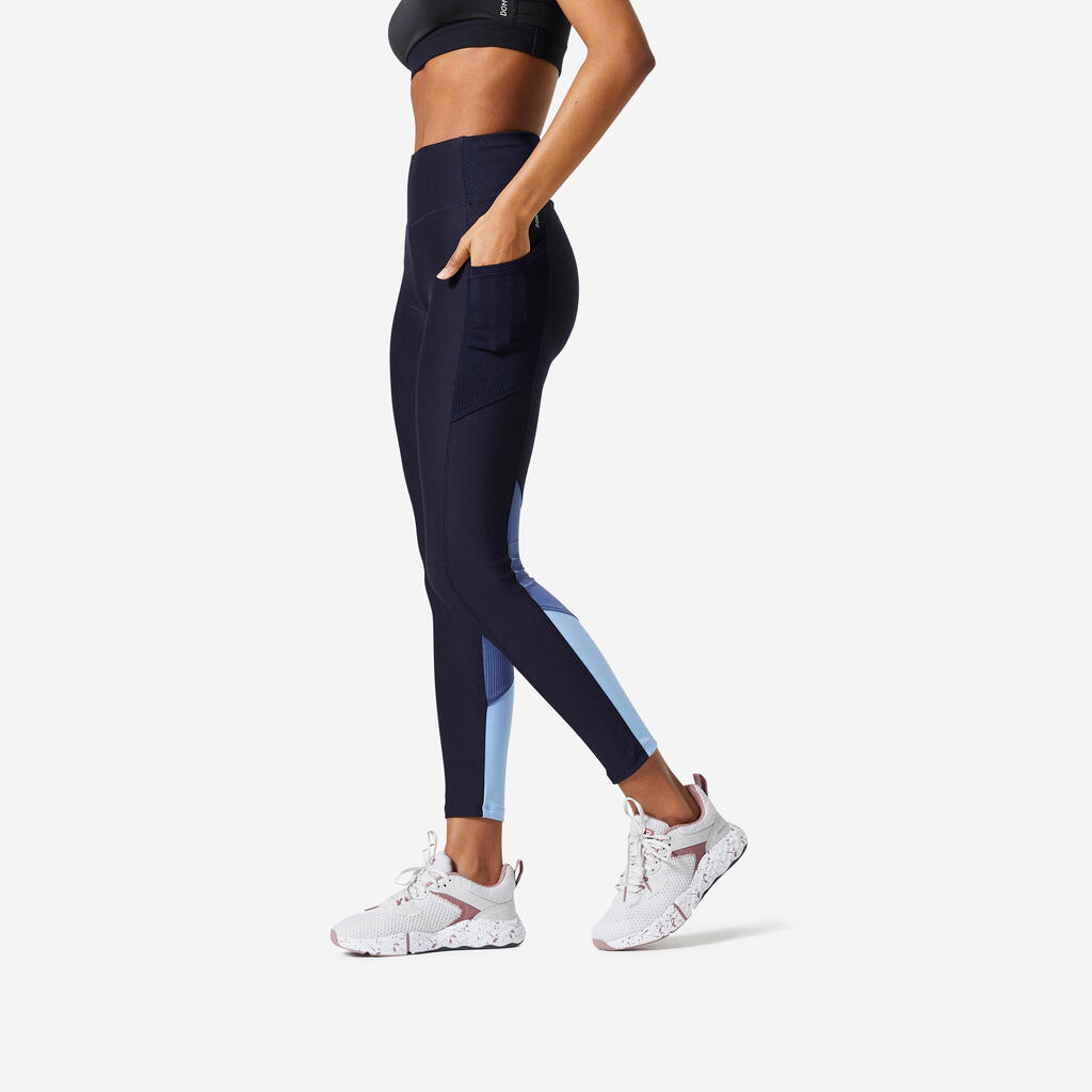 Women's Fitness Cardio Leggings with Phone Pocket - Black/Grey Print