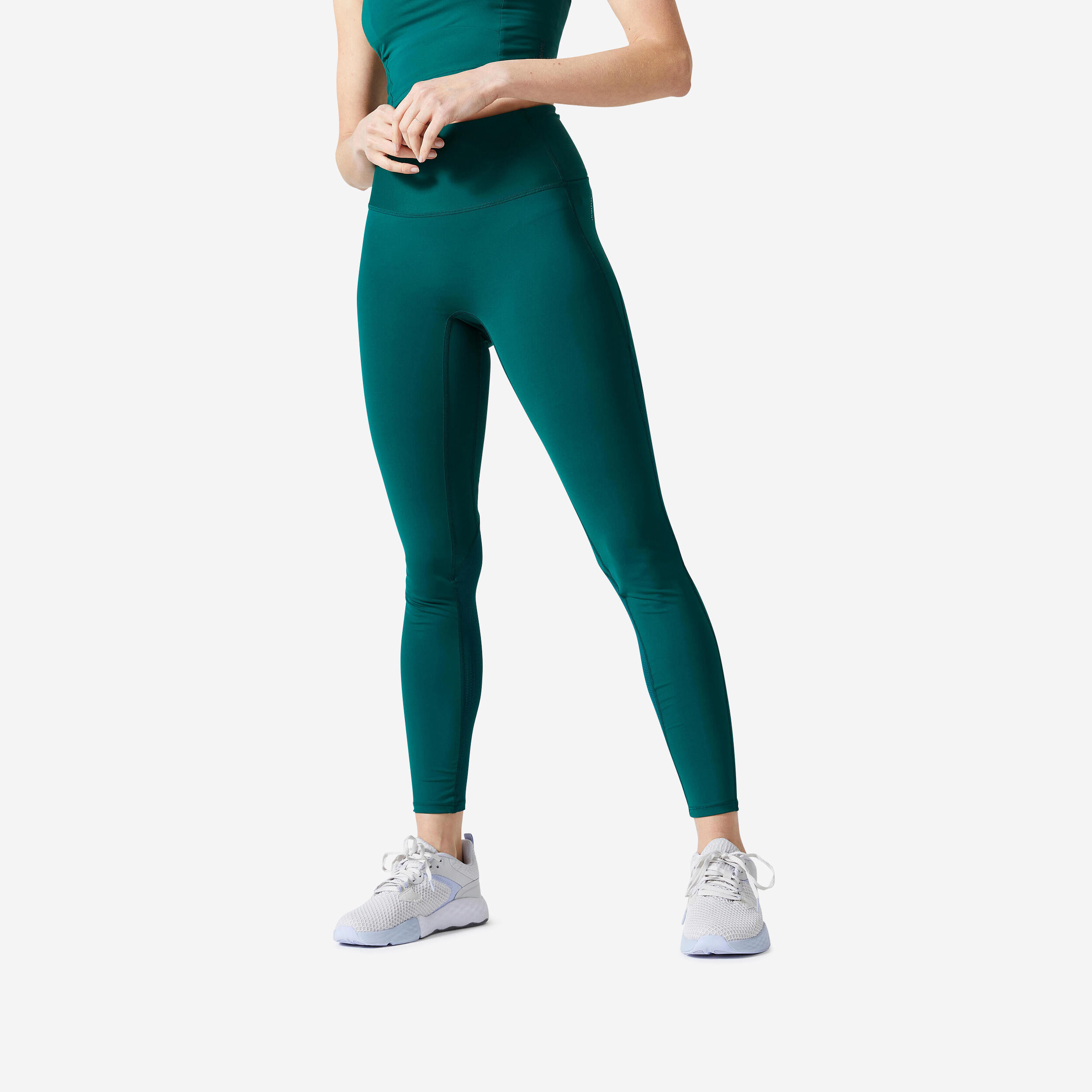 Women's High-Waisted Leggings - FTI 500 - Cypress green - Domyos