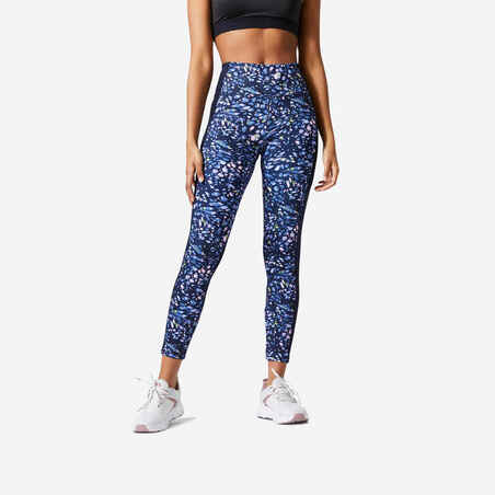 Women's phone pocket fitness high-waisted leggings, blue print
