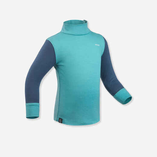 Baby ski base layer top, undershirt merino wool MERIWARM turquoise