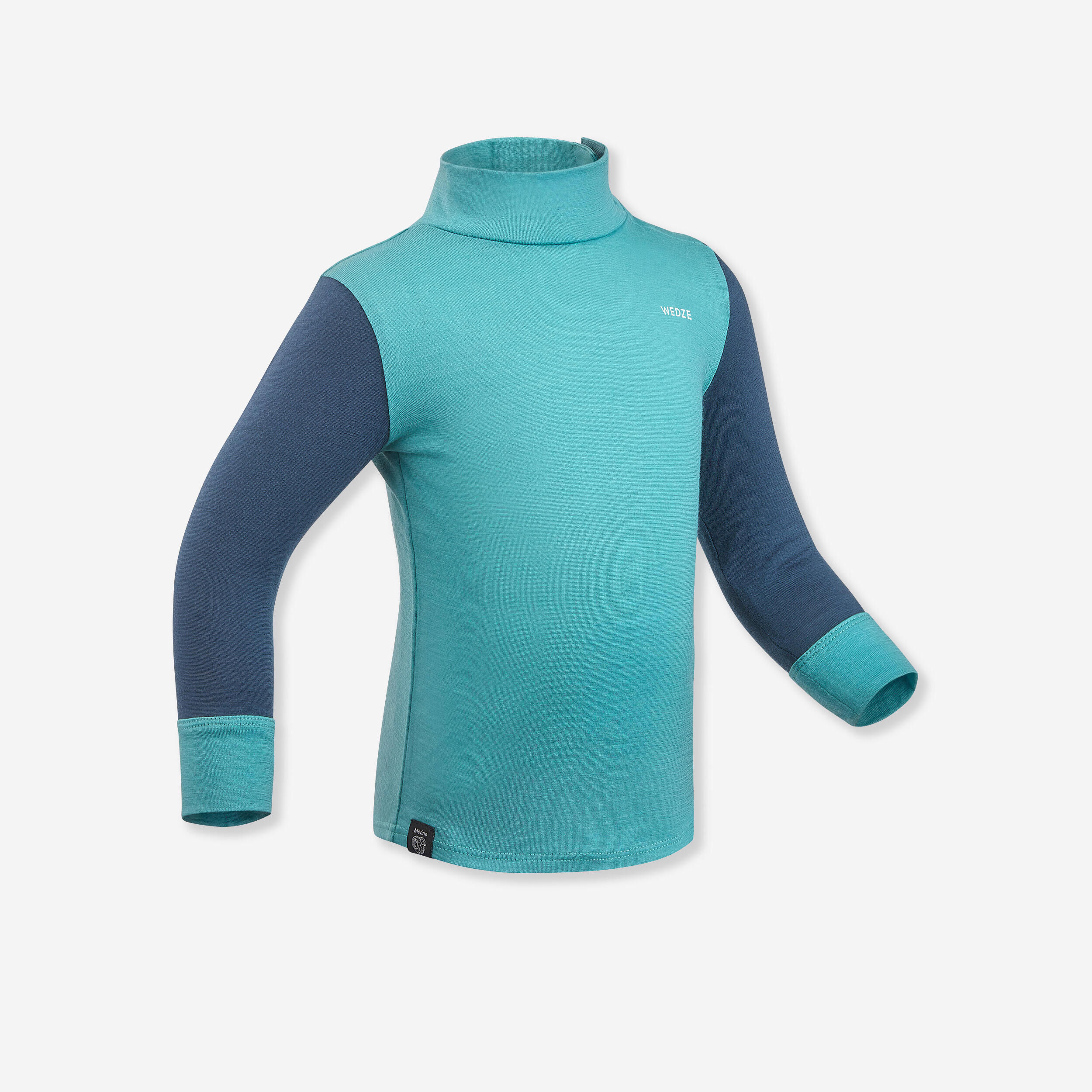 WEDZE Baby ski base layer top, undershirt merino wool MERIWARM turquoise