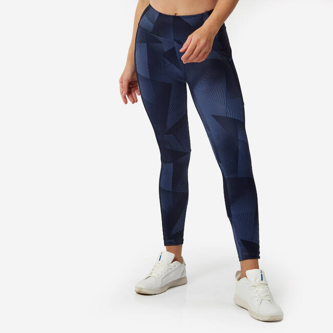 Women Gym Leggings Polyester With Phone Pocket - Blue Print