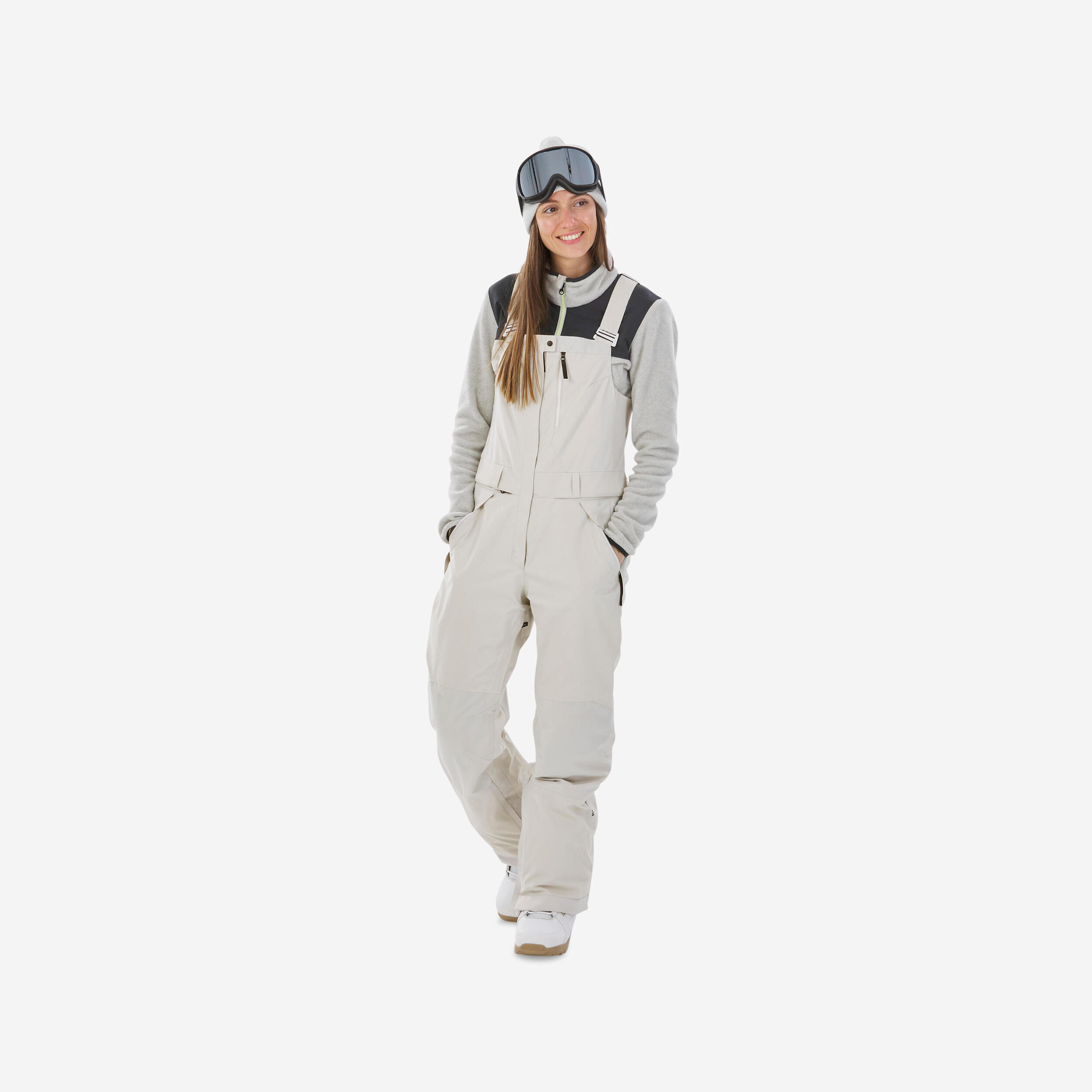 Women's Winter Bib Pants - SNB 900 Beige - Putty - Dreamscape - Decathlon