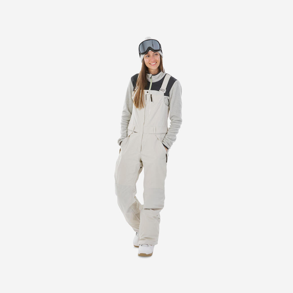 Dámske nepremokavé snowboardové nohavice SNB BIB 900 béžové