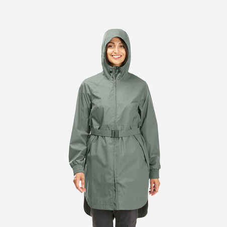 Kaki zelena ženska dolga vodoodporna pohodniška jakna RAINCUT