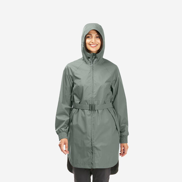 Women Waistbanded Rain Jacket with Storage Pouch Green - NH150
