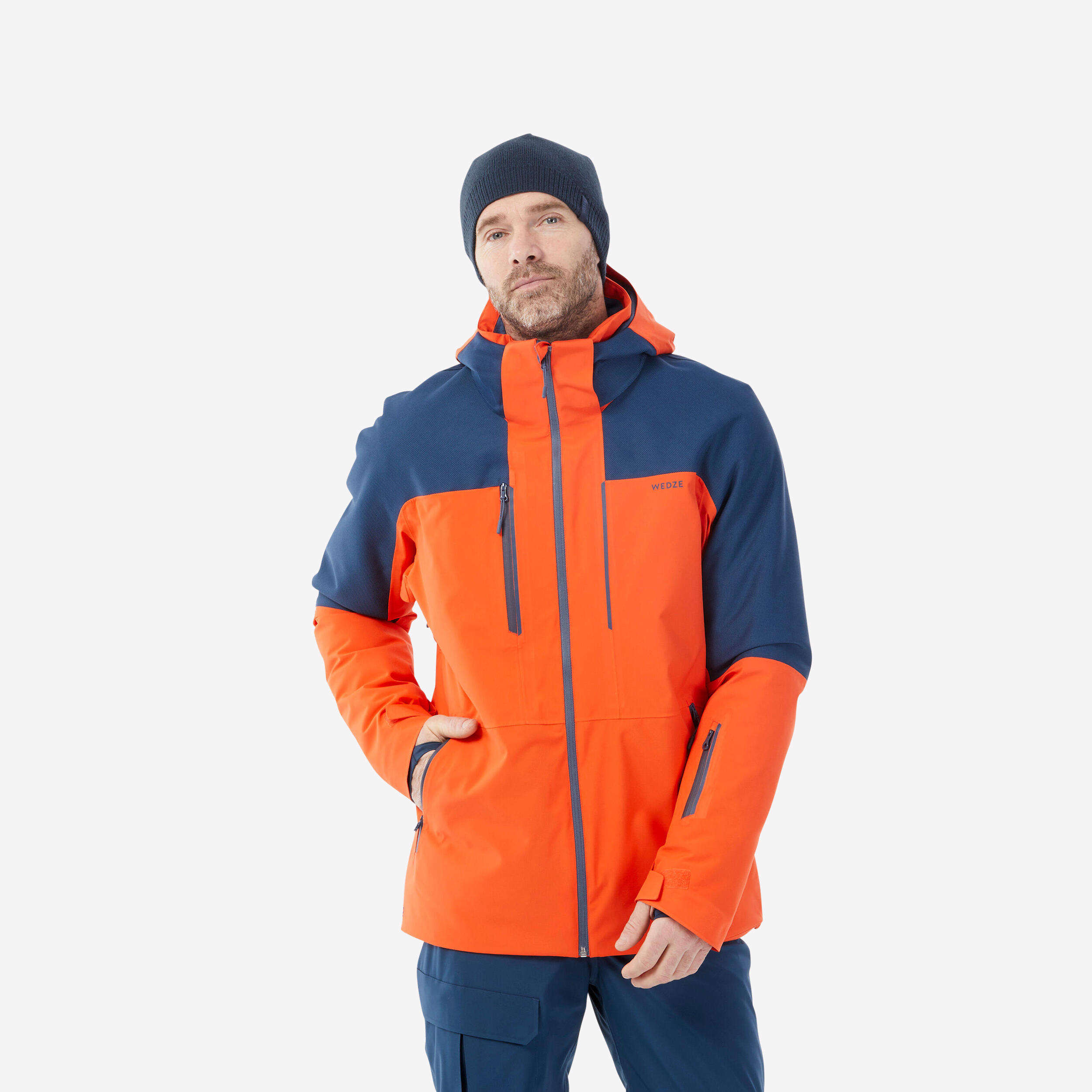 WEDZE Men’s  All Mountain 500 Ski Jacket - Orange and Blue