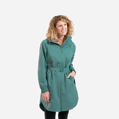 Zelena ženska dolga vodoodporna pohodniška jakna RAINCUT