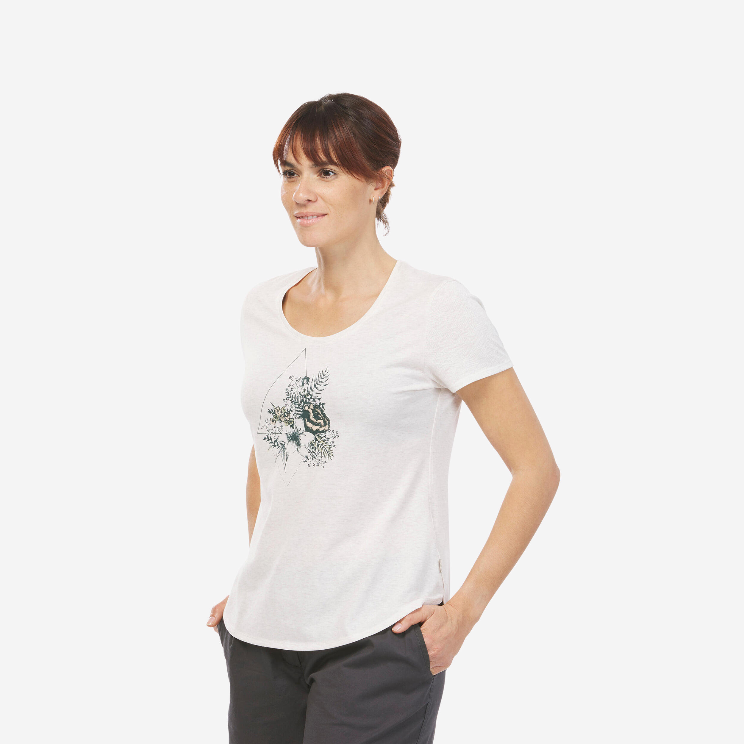 Tricou Drumetie In Natura Nh500 Alb Dama