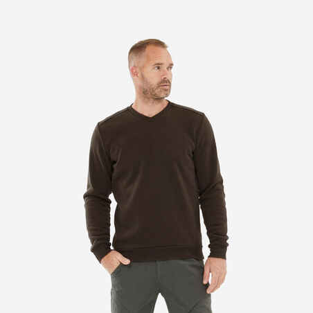 Temno moder moški pohodniški pulover z V-izrezom NH150