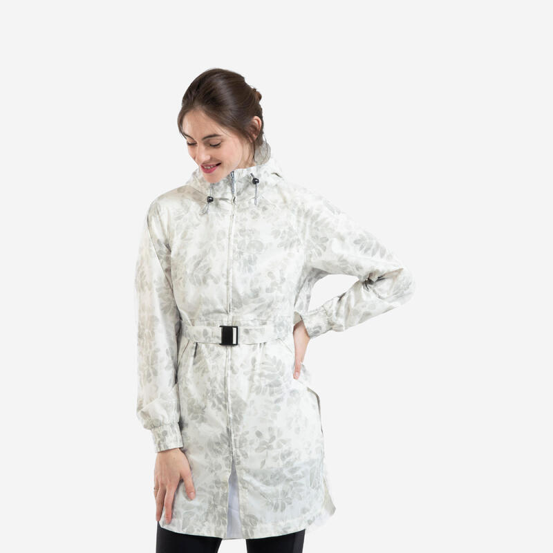 Geacă Lungă Impermeabilă Drumeție în natură Rain Cut Alb Damă 