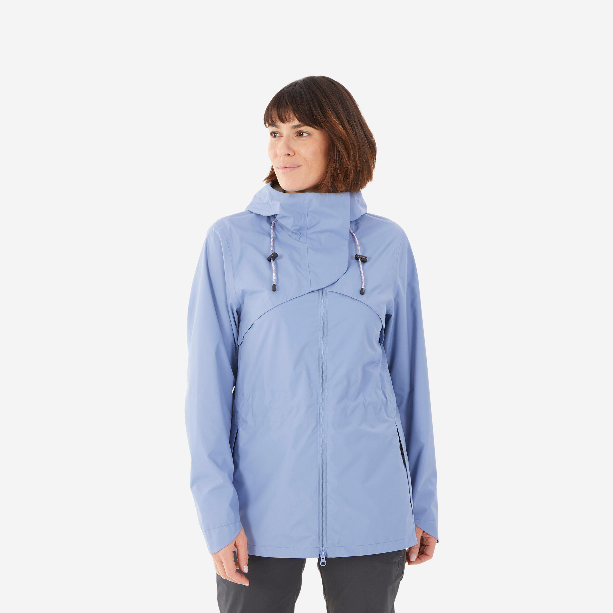 Hiking Raincoat NH500 Waterproof Jacket Women Blue
