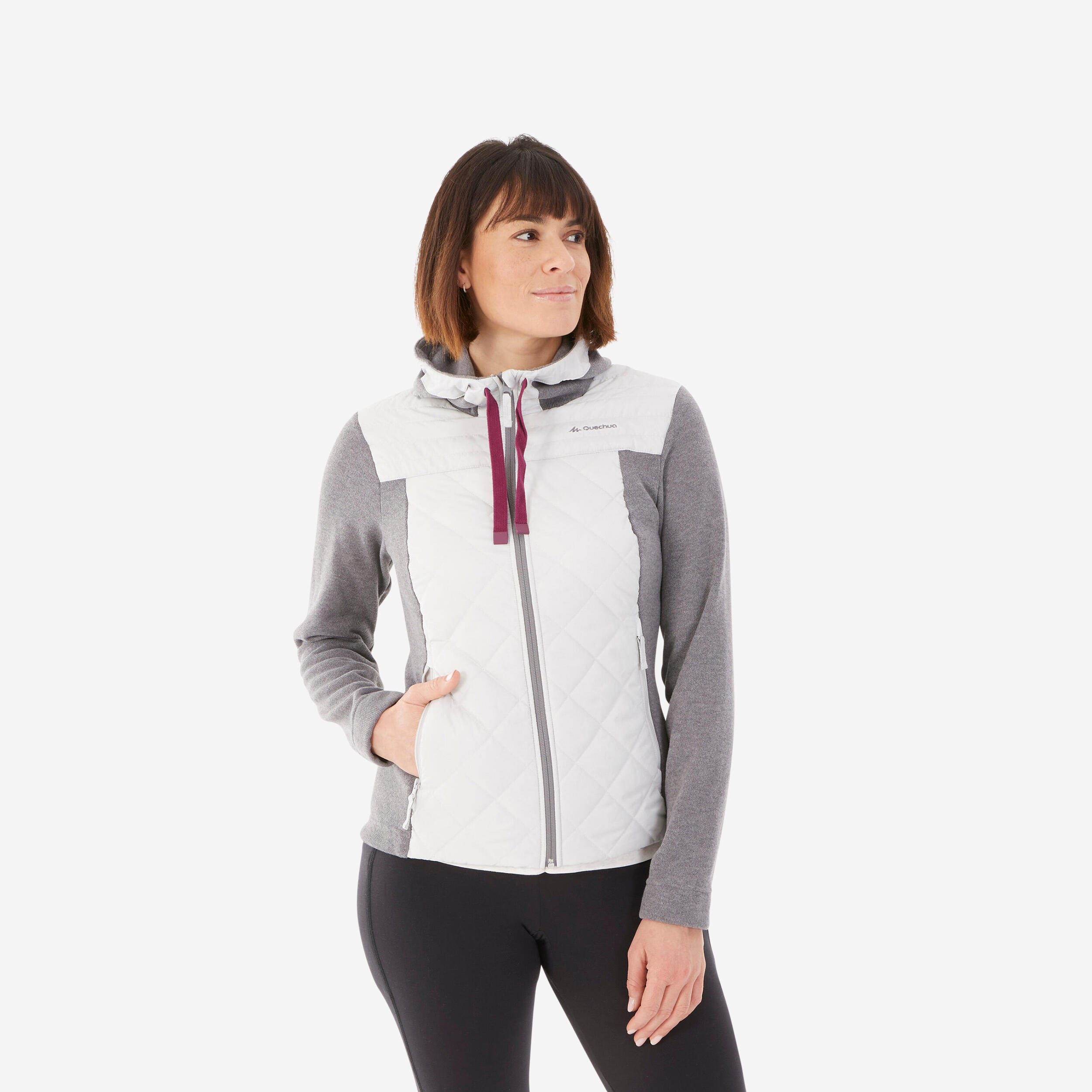 Decathlon | Felpa montagna donna NH100 Hybrid grigia e bianca |  Quechua