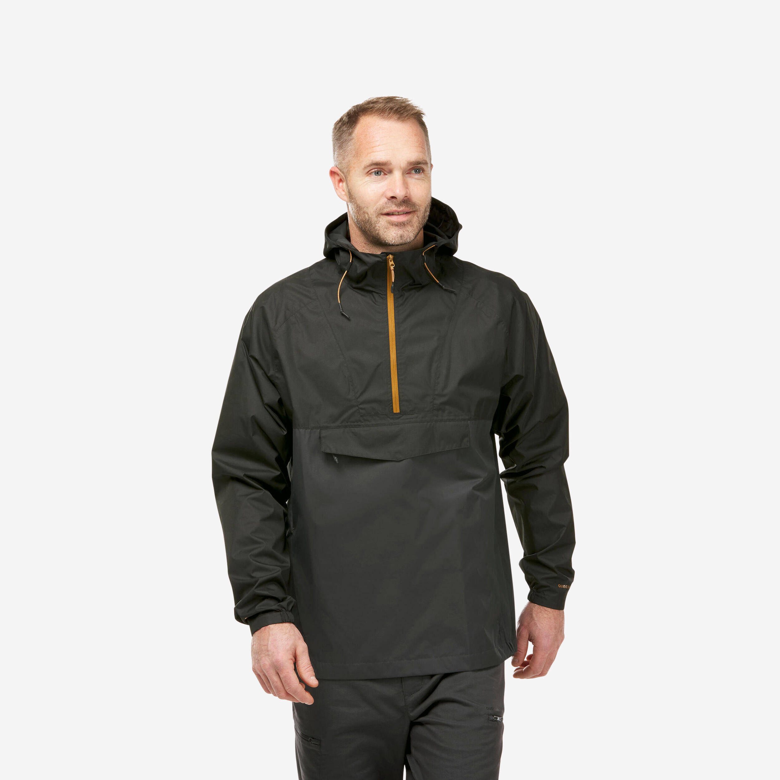 Men Half Zip Reinforced Rain Jacket with Chest Storage Pocket Black - NH150