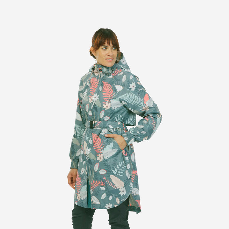 Geacă lungă Impermeabilă Drumeție Raincut Albastru Damă