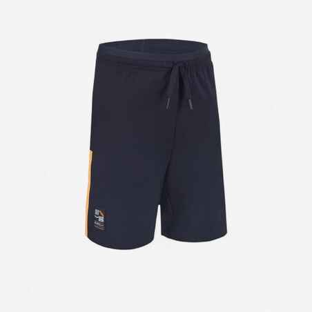 Short de futbol azul marino con naranja para niños