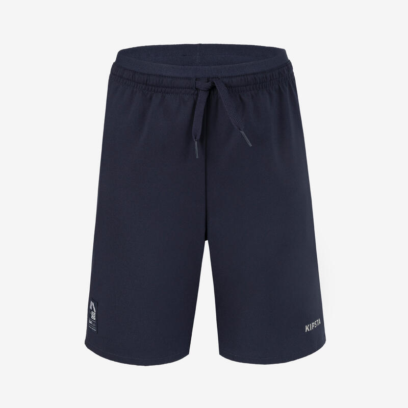 Voetbalshort voor kinderen marineblauw/grijs