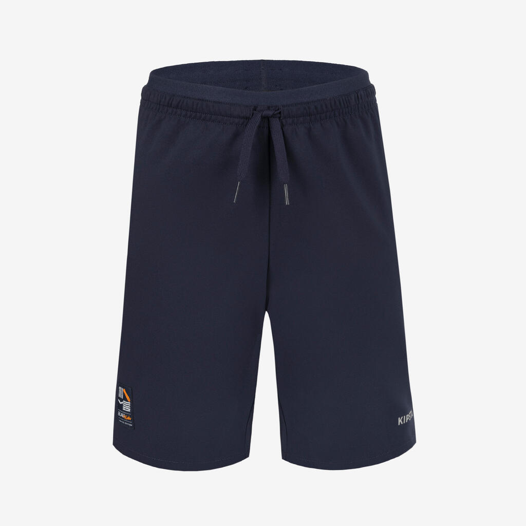 SHORTS DE FÚTBOL NIÑOS AZUL MARINO Y NARANJA