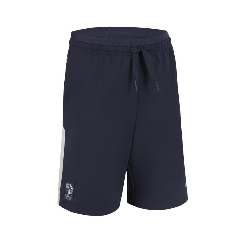 Voetbalshort voor kinderen marineblauw/grijs