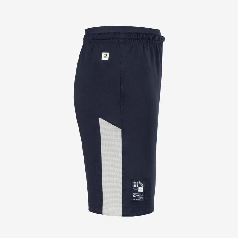Pantaloncini calcio bambino blu-grigio