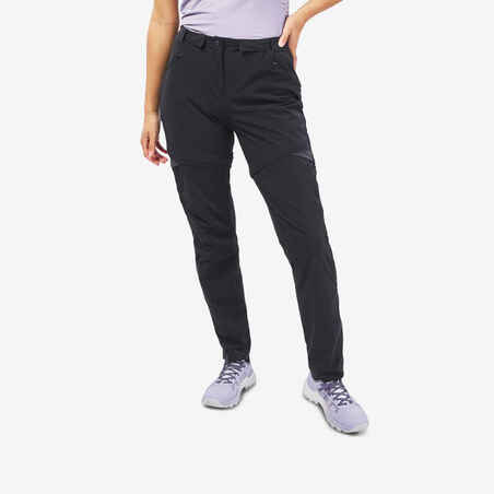Črne ženske pohodniške prilagodljive hlače MH550