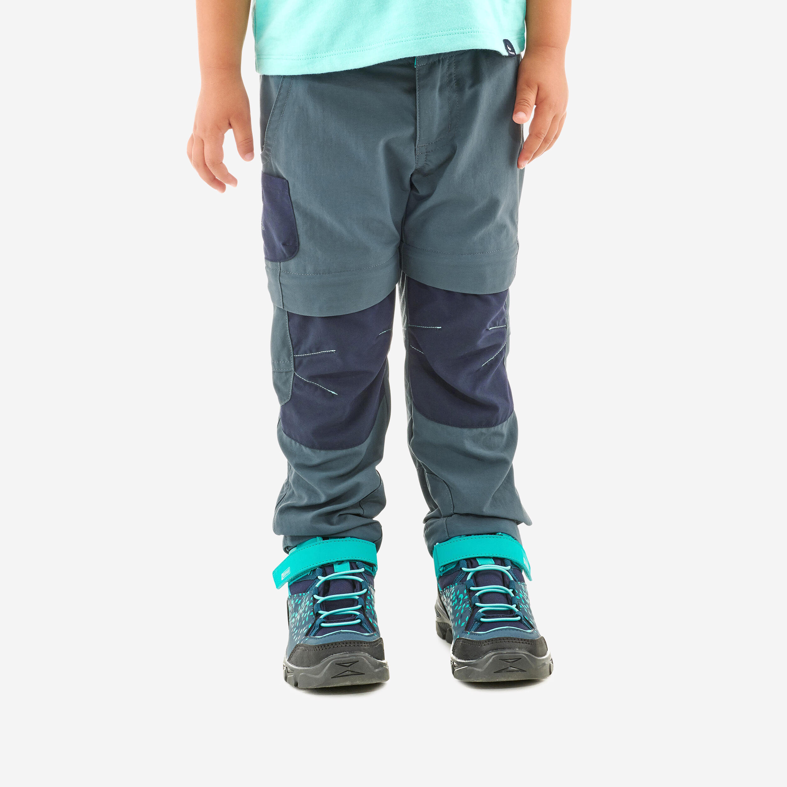 Pantalon de randonnée convertible enfant – MH 500 gris/bleu - QUECHUA