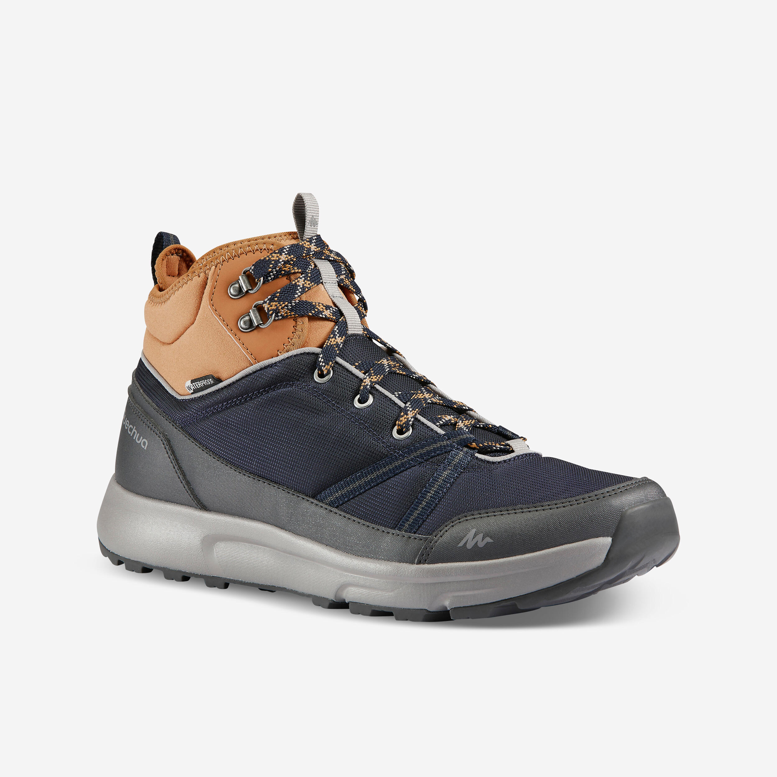 Men's Waterproof Hiking Shoes - NH 100 - Asphalt blue, Hazelnut, Carbon  grey - Quechua - Decathlon