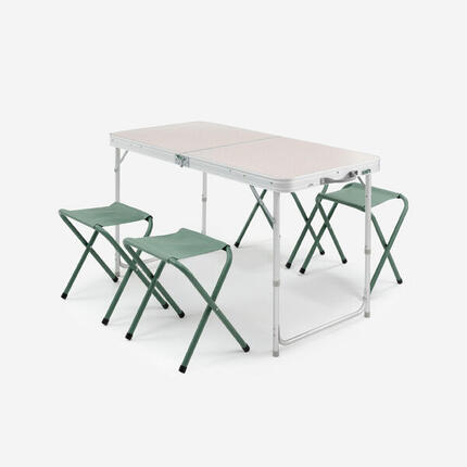 Table de camping pliante, 4 tabourets, 4 à 6 personnes, vert