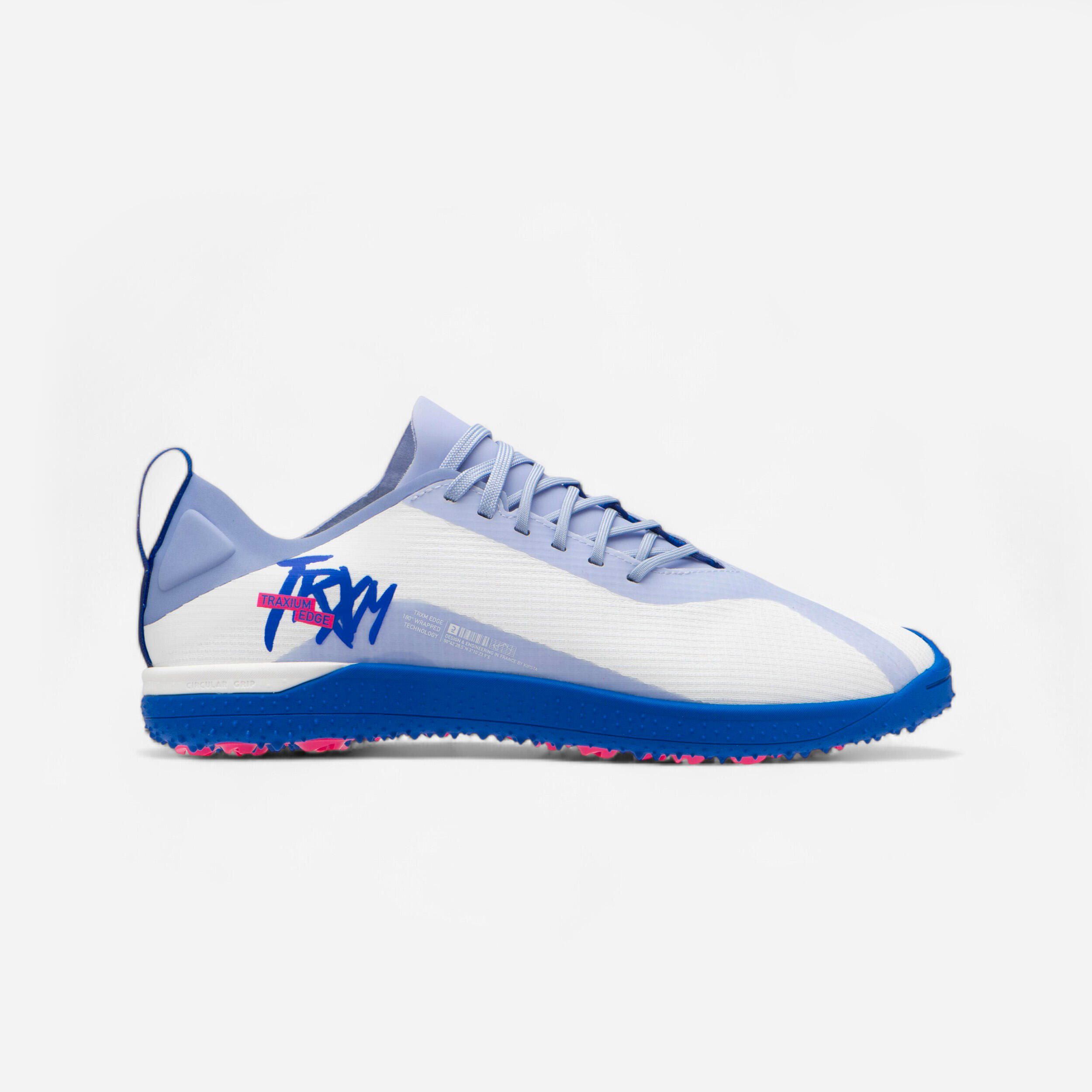 Chuteiras futebol traxium edge turf .tf branco azul
