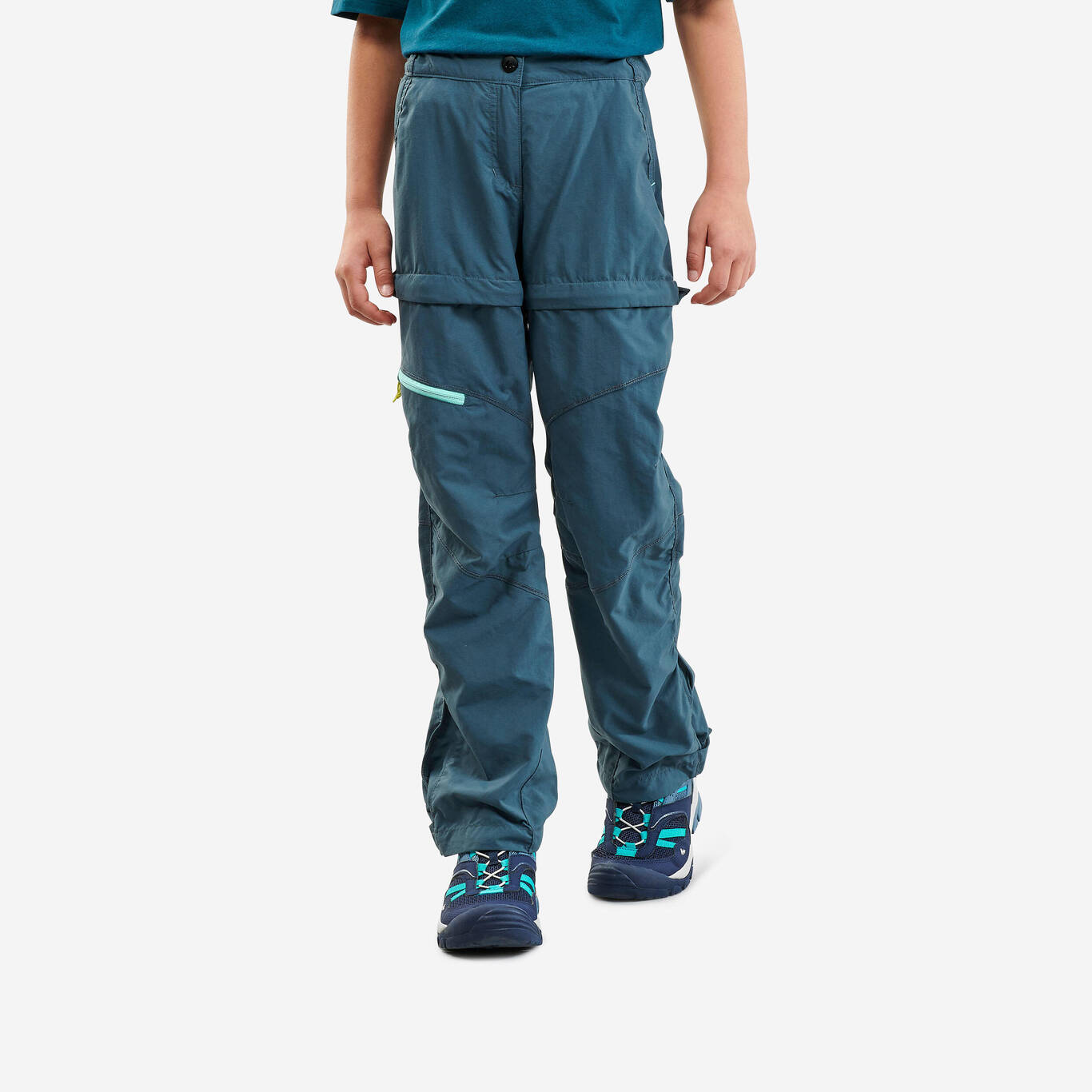 Kids’ Modular Hiking Trousers MH500 KID Aged 7-15 Turquoise