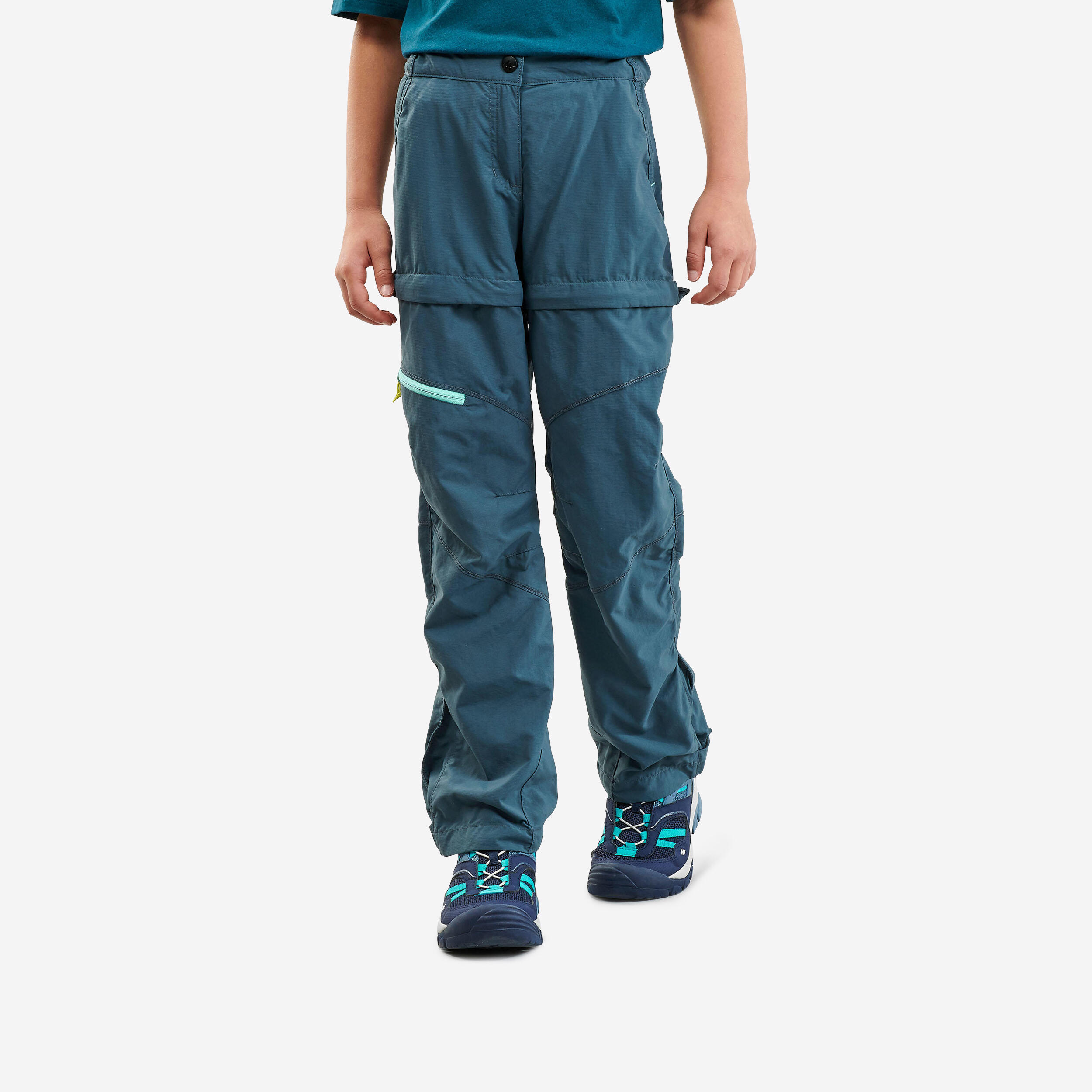 Kids' Modular Hiking Trousers MH500 KID Aged 7-15 Turquoise