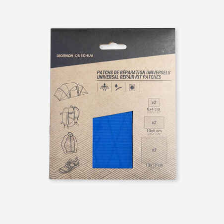 Multi-purpose repair adhesive patches for tents, sleeping bags, backpacks.