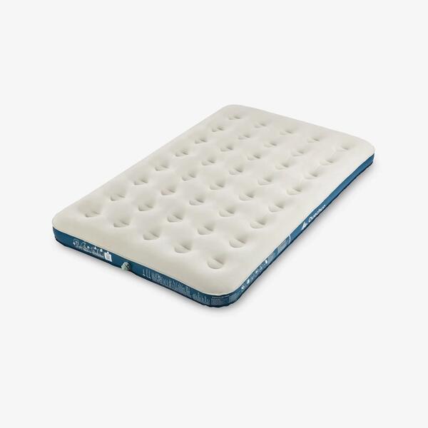 Green inflatable two-person camping mattress