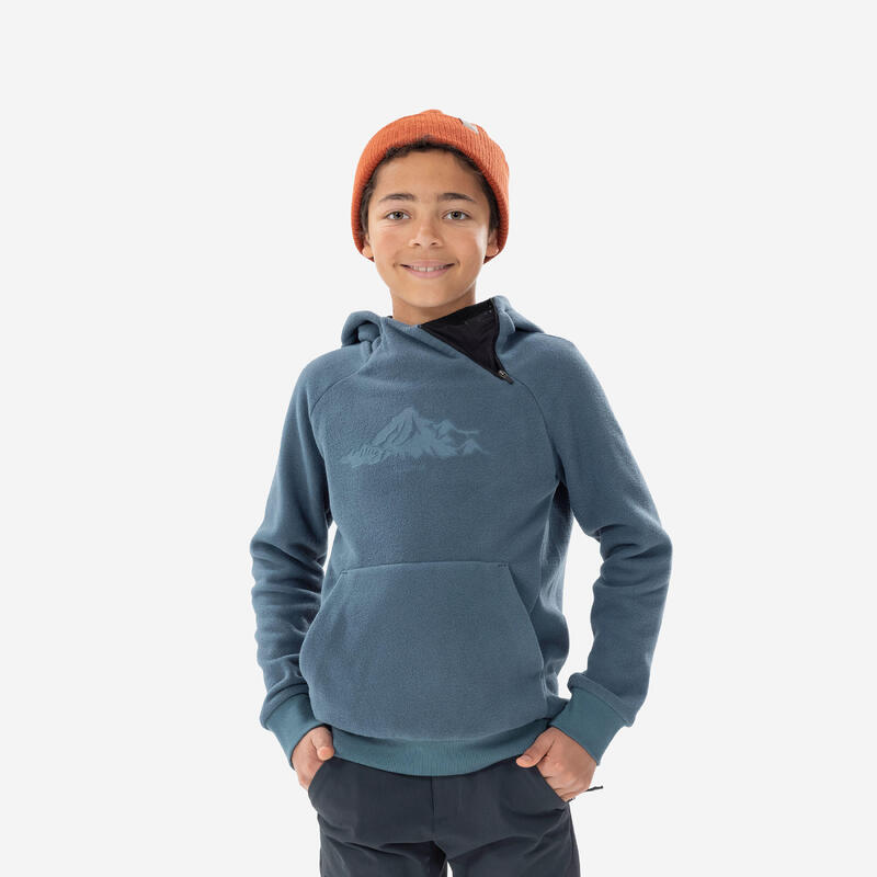 Fleece trui kinderen - fleece sweater met capuchon - 7-15 jaar - blauw