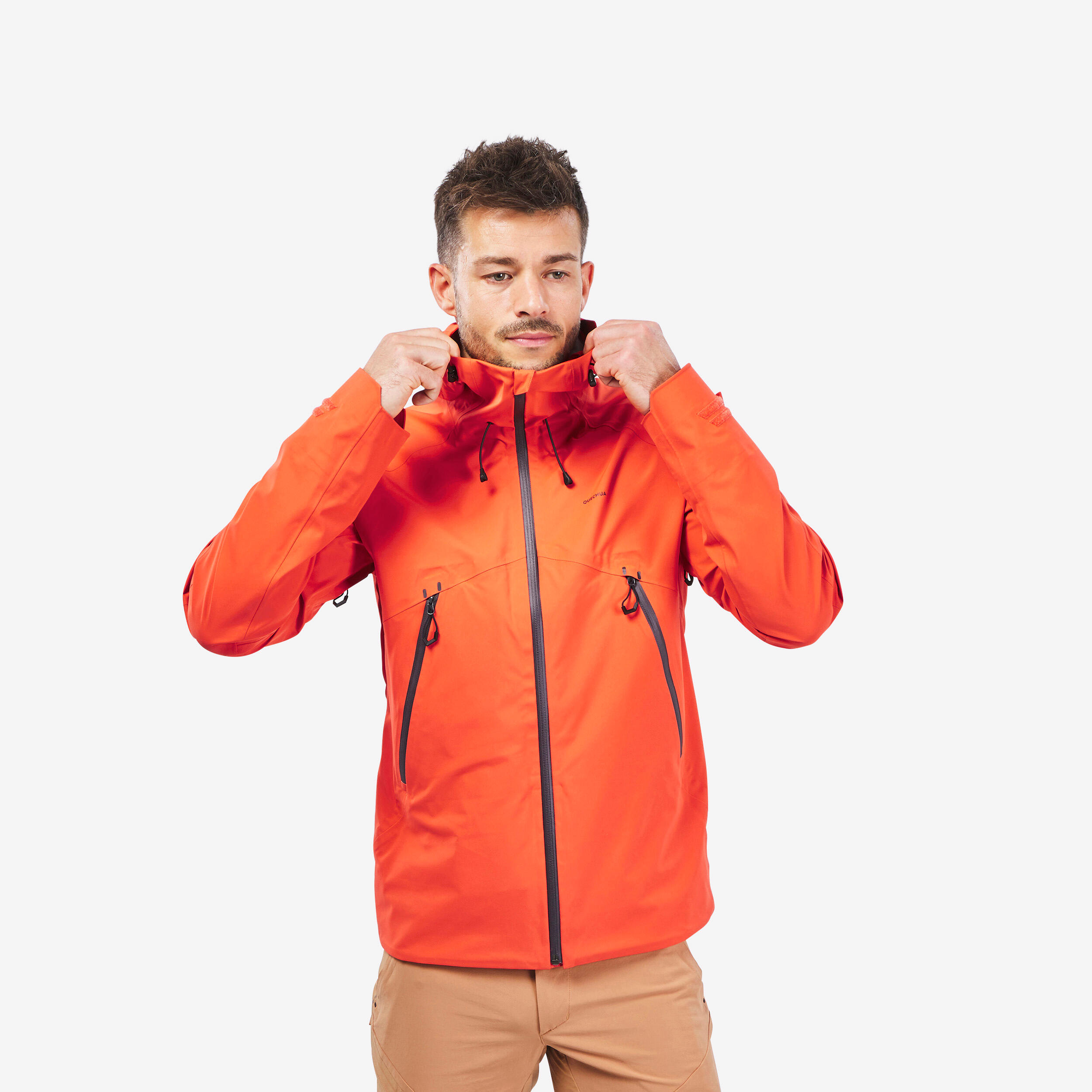 Quechua Men's Waterproof Hiking Jacket MH500 Bright Orange