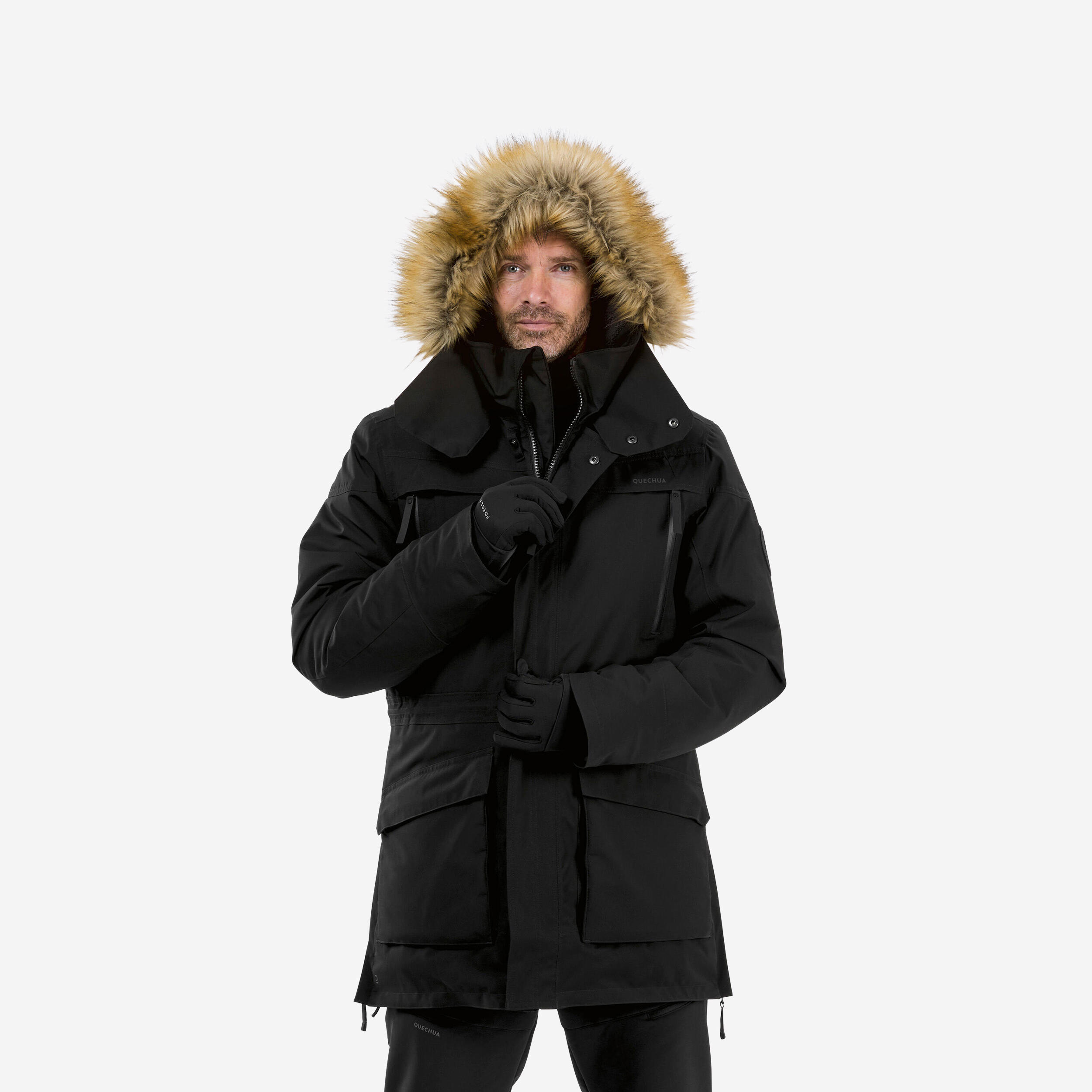 Mens black parka sales coats with fur hood