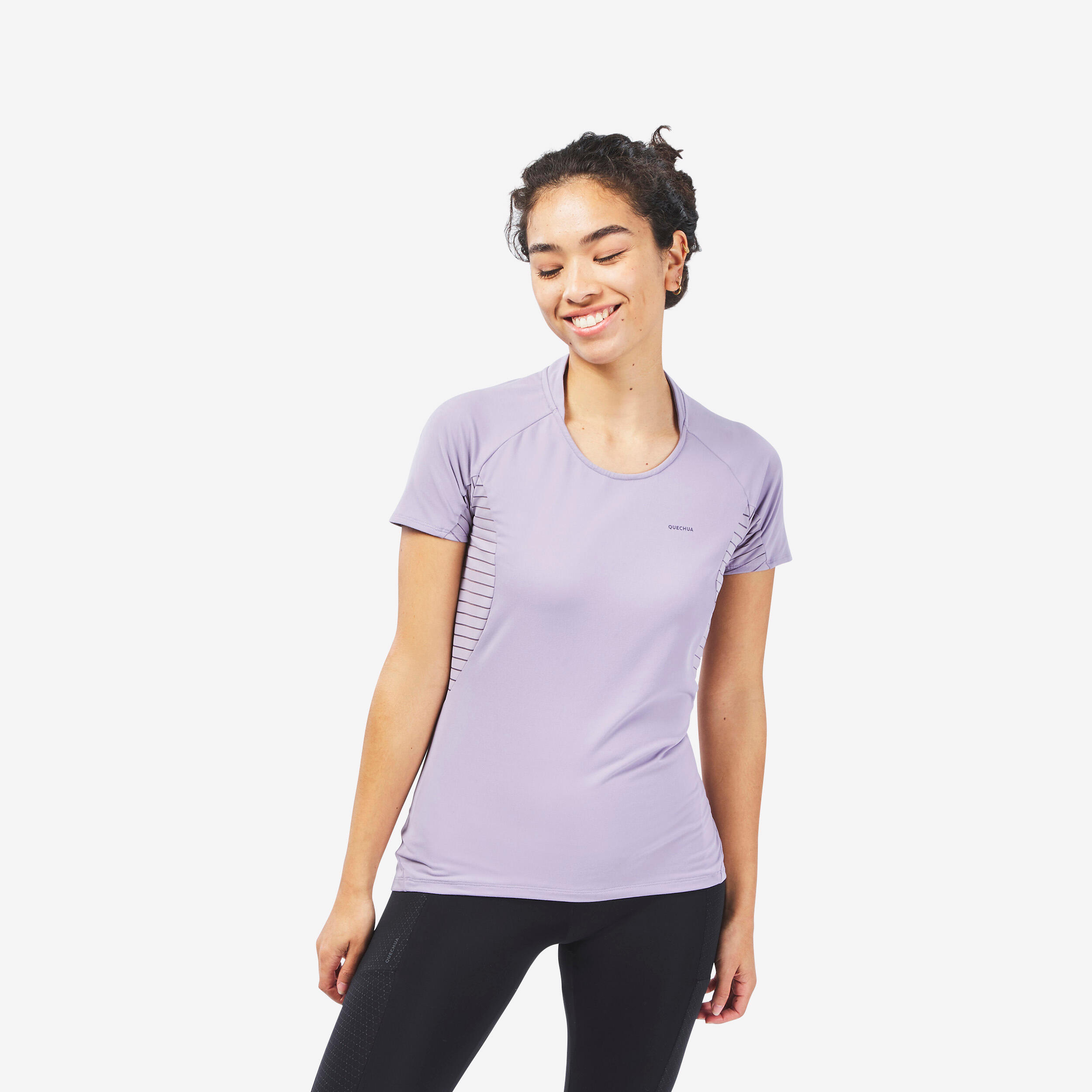 QUECHUA Women's Mountain Walking Short-sleeved T-shirt MH500 - Purple