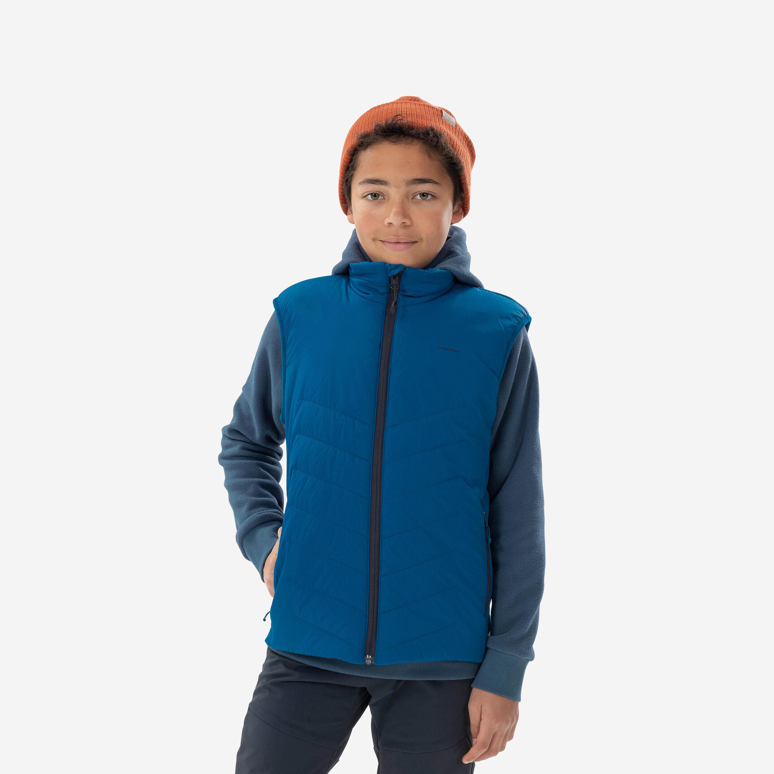 QUECHUA KIDS’ PADDED HIKING GILET - HYBRID AGED 7-15 - BLUE