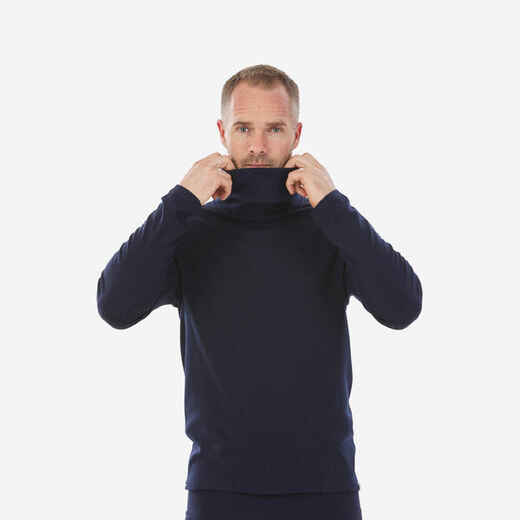 
      Men’s round-collared wool ski base layer top, BL500 - Navy Blue
  