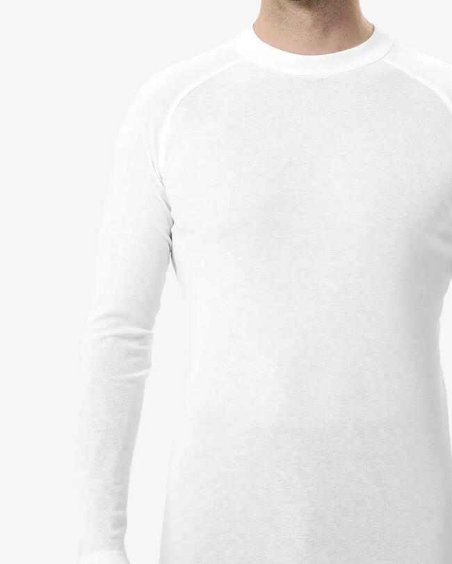 The back of a man wearing a warm first layer