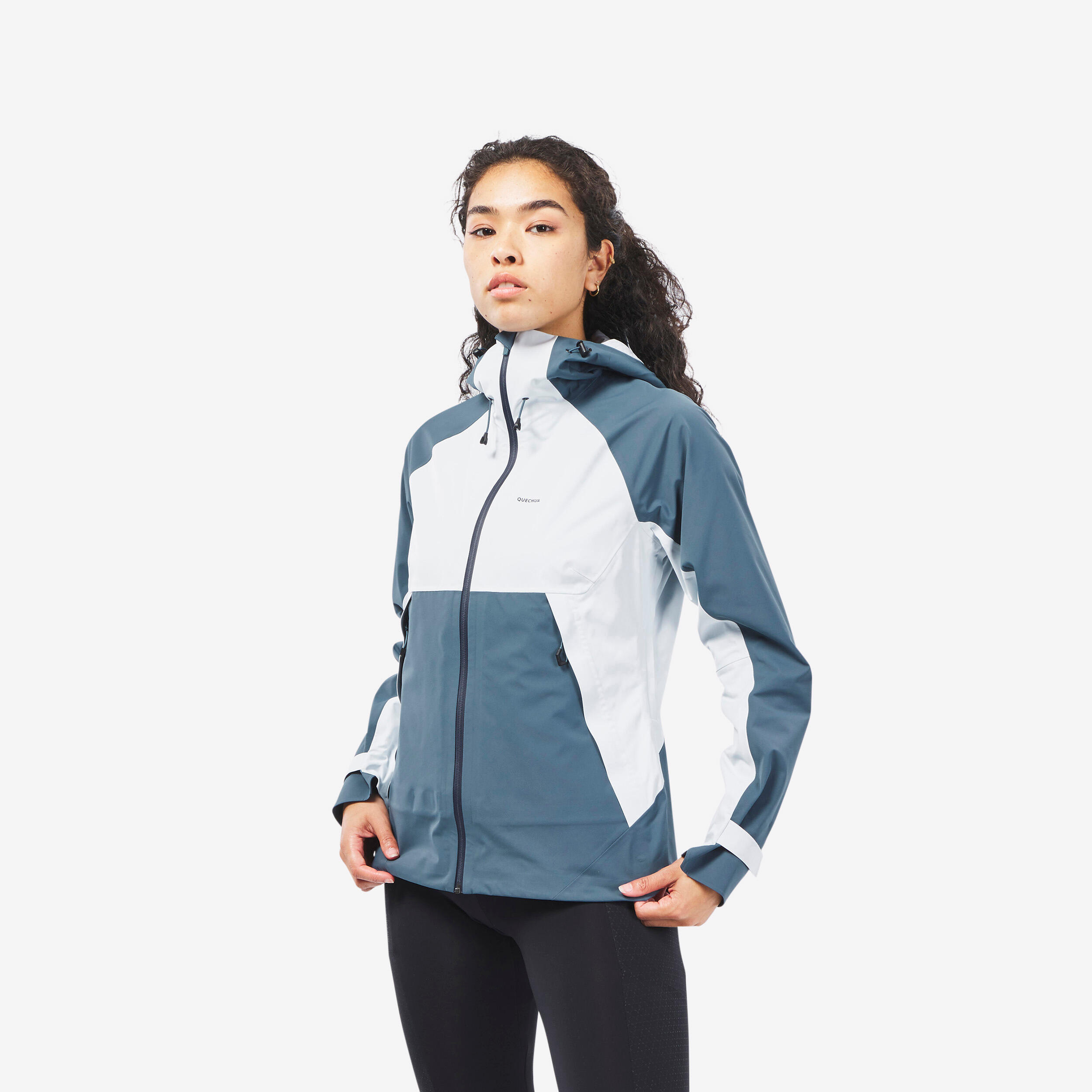 QUECHUA Women's Waterproof Mountain Walking Jacket - MH500 Grey Blue