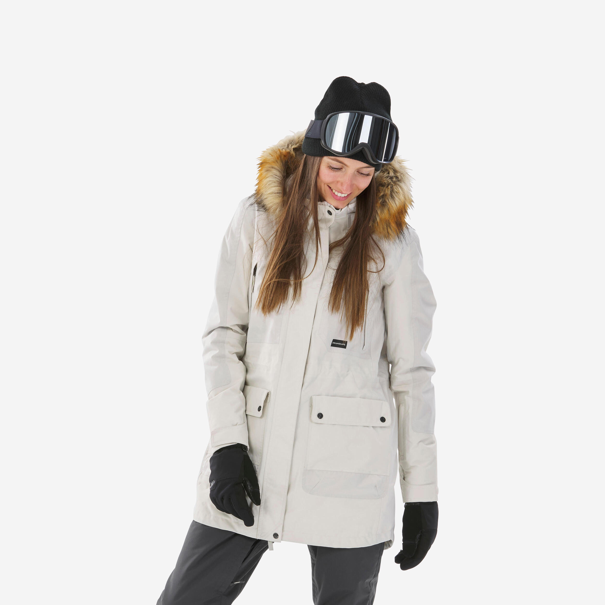 Giacca da sci e snowboard da donna calda e resistente, SNB 500 beige