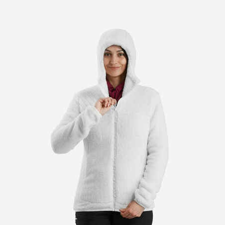 Moteriškas flisinis žygių džemperis „SH500“, baltas